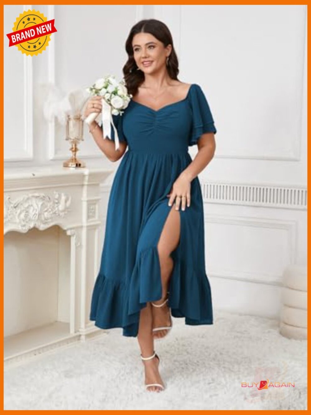 Plus Size Sweetheart Neckline Ruffle Slit Maxi Dress Cocktail Wedding Guest - Picture 4 of 7